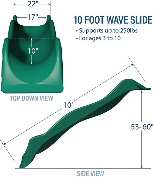 Backyard Discovery 10 Foot Wave Slide, Easy One Piece Installation, Green - MadeInUSA
